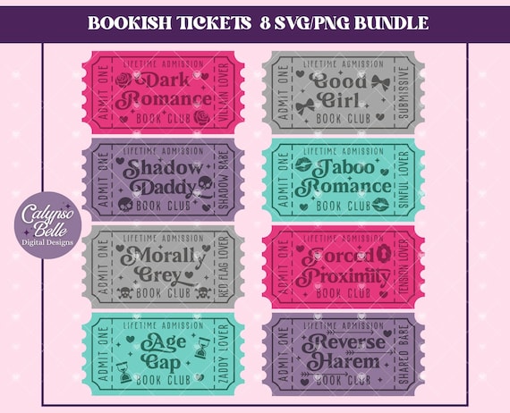 Book SVG Bundle, Book Tropes, Spicy Book PNG, Dark Romance Bundle, Bookish Ticket Bundle, Reading svg, Bookmark svg, Romance Reader, Ticket