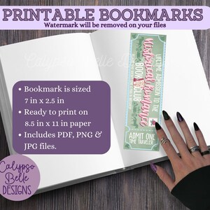 May include: Printable bookmark design featuring a vintage-style ticket with the text "Historical Romance Book Club" and "Lifetime Admission to the Time Traveler". The bookmark is 7 inches by 2.5 inches and is ready to print on 8.5 by 11 inch paper. The design includes PDF, PNG, and JPG files.