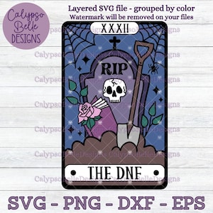 La carta del Tarot del libro DNF svg, No terminó svg, Bookish svg, Book Lover svg, Book diario svg, Registro de lectura svg, Bookish Tarot PNG