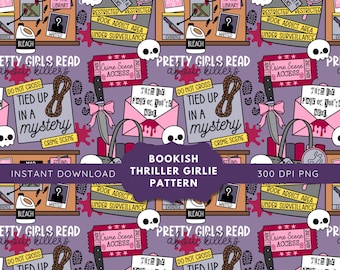 True Crime Seamless Pattern: Murder Mystery png, Bookish Pattern png, Thriller Reader, Psychological Thriller, Murder Scene, Crime Scene