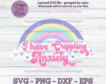 Lähmende Angst svg / Angst Regenbogen svg / Anti Social svg / psychische Gesundheit svg / Pastell überlagerte svg, png, eps, geschnittene Datei, sofortiger Download