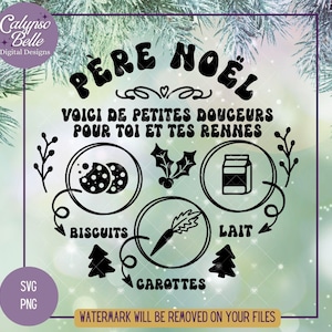 SVG Francais, francuski SVG, Plateau de Noel, Santa Tray SVG, Père Noël SVG PNG, Noël SVG, Petit Papa Noël, Assiette de Noël, Lait et biscuits