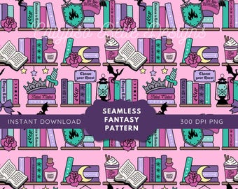 Fantasy Romance Seamless Pattern: Romantasy png, Bookish Pattern, Coquette Dragons, Enemies to Lovers, Morally Grey, Romance Reader Pattern
