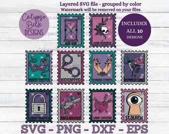Buch Trope Briefmarken, Bookish svg, Tropen, Bücherwurm svg, Buch-Bundle, Stamp Bundle, Bookish Bundle, Dark Romance, Romance Reader svg PNG