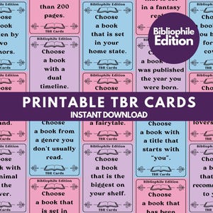 Cartes TBR imprimables, Jeu de cartes à lire, Invite de lecture, Défi de lecture, Bocal TBR à imprimer, Lecteur livresque TBR, Rat de bibliothèque TBR, Défi