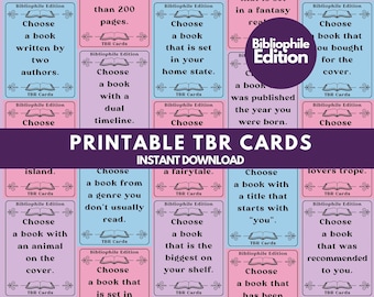 印刷可能なTBRプロンプトカード：読書愛好家向け読書チャレンジ（PDF）