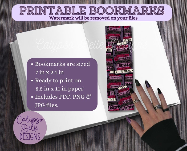May include: Printable bookmark design with a purple and red color scheme. The bookmark features text such as "Praise", "DSM", and "The Kinks". The bookmark is 7 inches by 2.1 inches and ready to print on 8.5 x 11 inch paper.