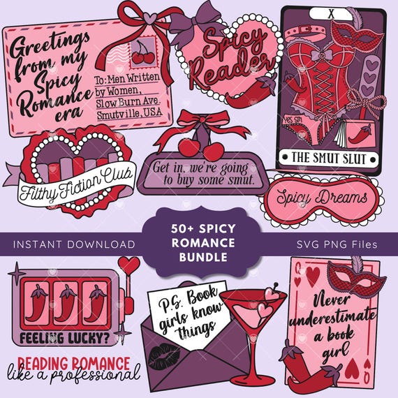 Spicy Romance Book Lover SVG Bundle: Smut Reader PNG, Good Girl, Bookish Bundle, Spicy books, Romance Reader, Coquette Reader, Book Club