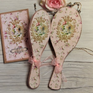 Pink Vintage HairBrush and mirror Set, Retro Vanity table Set, Vintage Dressing Table Set, Victorian Hairbrush, Hand held Mirror and Comb