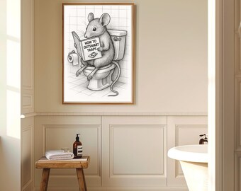 Grappige muis badkamerprint: eigenzinnige rattenlezing toiletkunst (digitale download jpeg-bestanden)