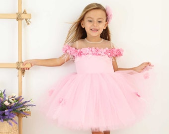Pink Tulle Birthday Dress: Floral Toddler Girl Pageant