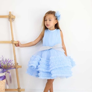 Sky Blue Birthday Dress for Baby Girl, Special Occasion Dress for Princess, Modern Cinderella Dress, Handmade Puffy Dress for Toddler