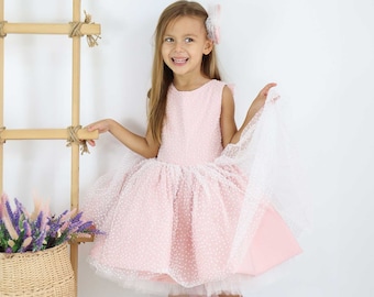 Pink Birthday Dress & Pageant Gown for Girls, Snowflake Tulle Tutu for Baby Toddler, Photoshoot