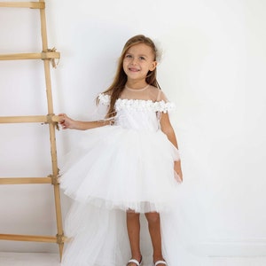 White Flower Dress for Birthday Party, White Princess Toddler Dress for Special Occassion, Baby Girl Birthday Dress, First Birthday Dress