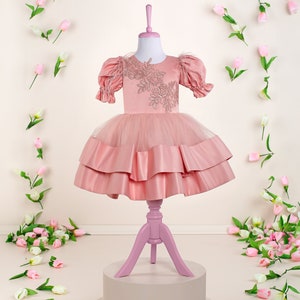 Princess Birthday Dress for Girls, Baby&#39;s First Birthday Elegance, Infant Birthday Celebration Gown, Feather-Adorned Birthday Dress