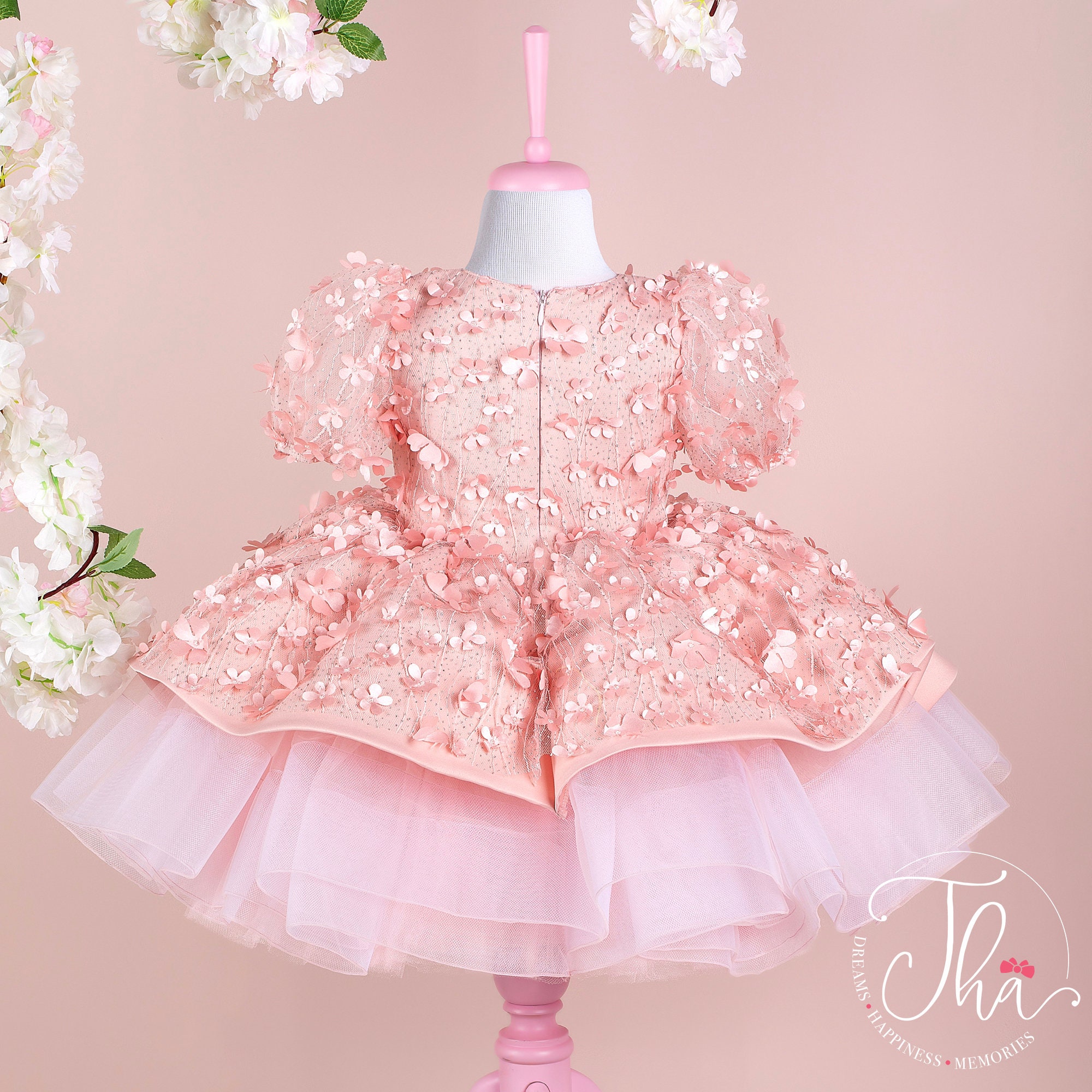 Pink Easter Floral Dress for Girls Easter Princess Outfits