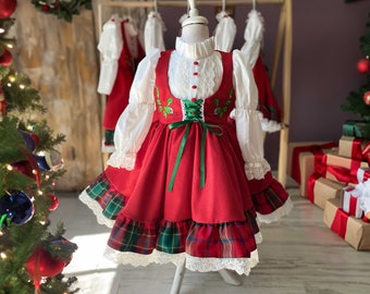 Baby Girl Xmas Red Outfit, 1st Christmas Dress, Xmas