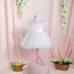 Easter White Dress for Girls, White Easter Princess Outfits, Elegant Flower Easter Outfit for Special Occasion, Easter Outfit for 1 Year Old
