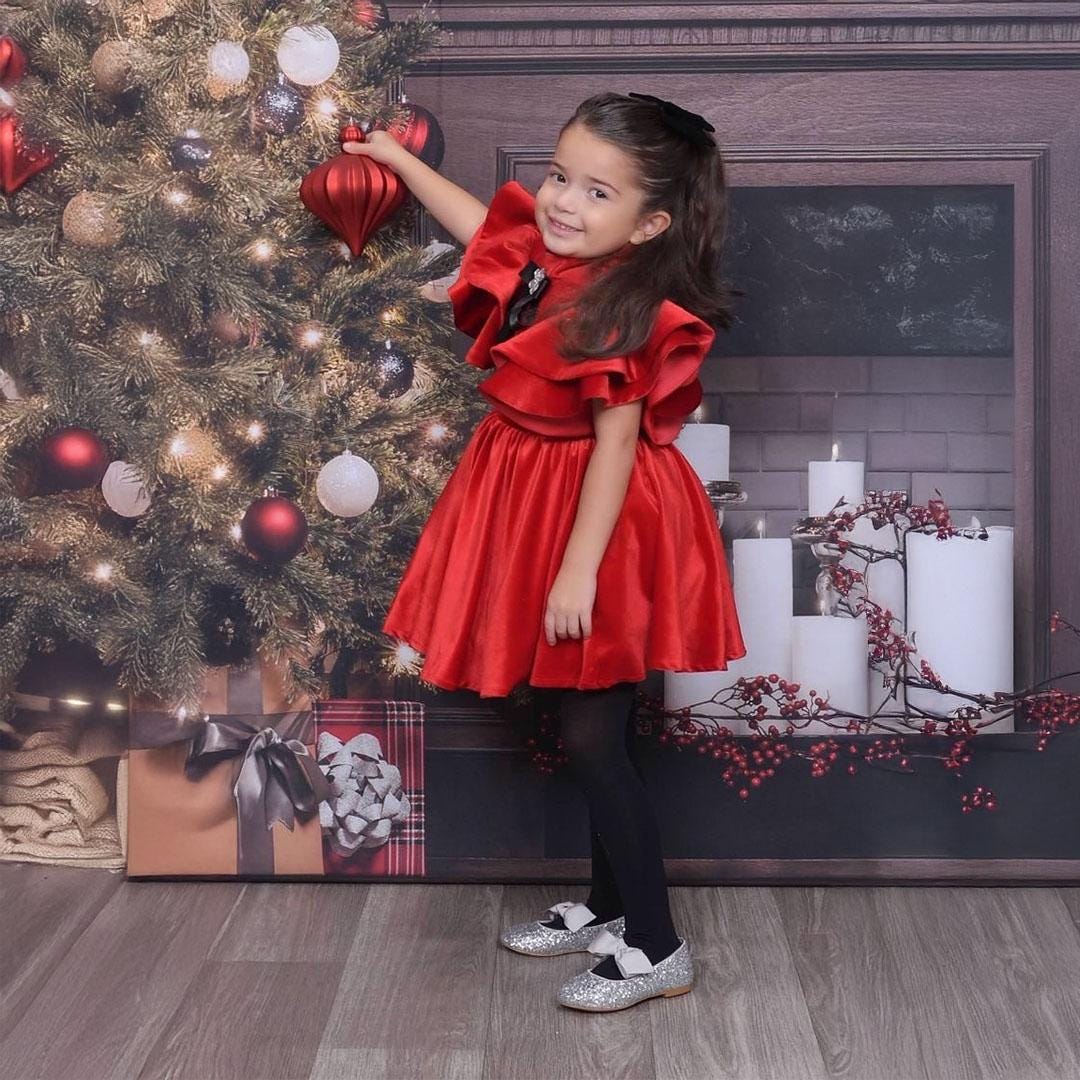 Red Velvet Christmas Dress: Holiday Outfit With Hair Bow