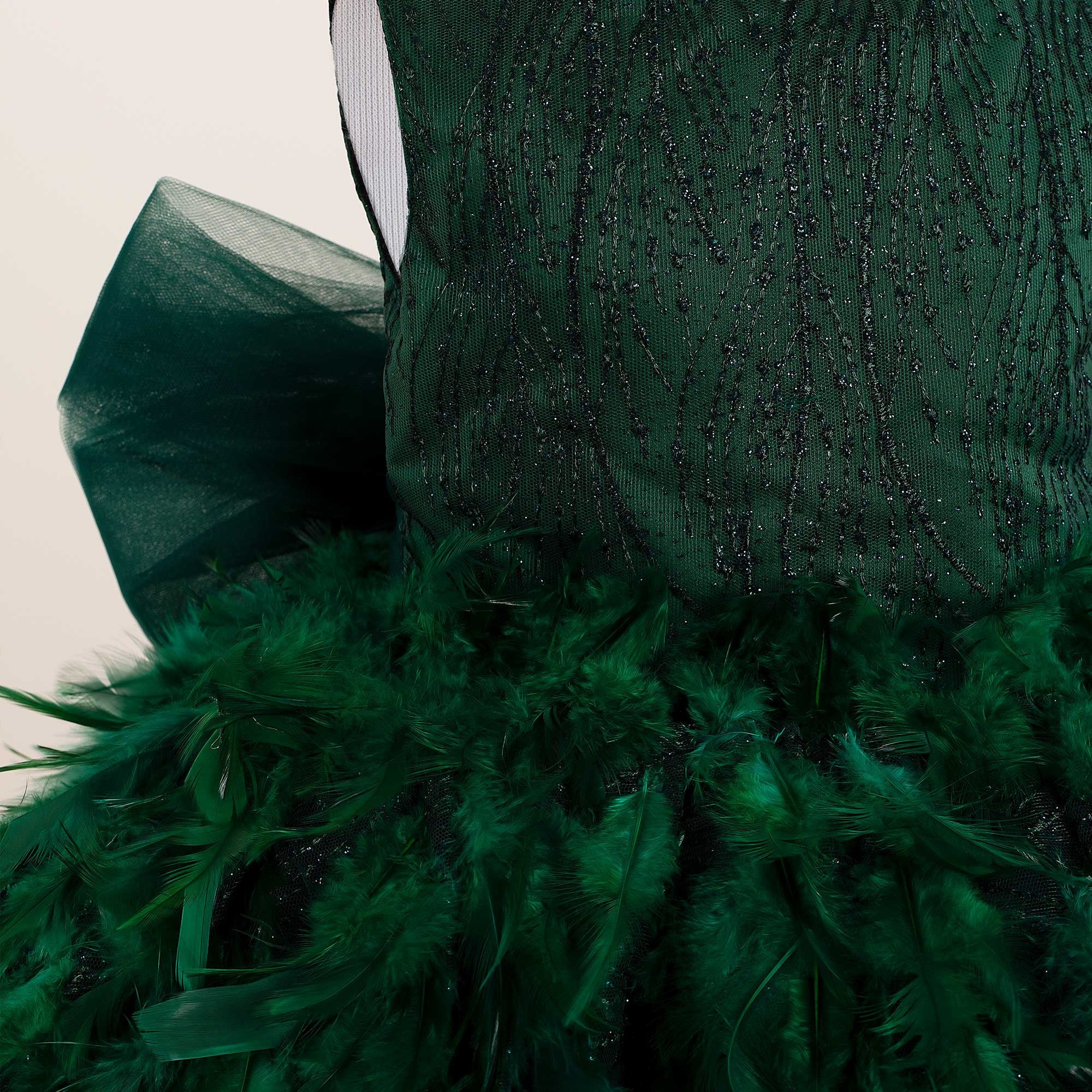 Emerald Green Feather Dress: Elegant Toddler Princess Gown