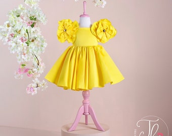 Yellow Fairy Toddler Dress: 3D Flower Girl Special Occasion