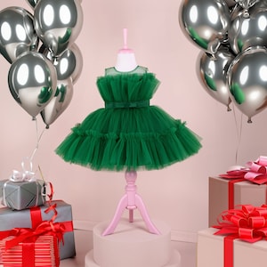 Green Birthday Dress for Baby Girl, First Birthday Dress, Photoshoot Dress, Toddler Dress for Birthday Occasion, Birthday Dress 1 Year Old