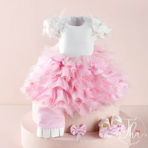 Vestido de princesa, vestido de fada, vestido de menina para ocasiões especiais, vestido rosa para o primeiro aniversário, vestido de tutu rosa para meninas, vestido de aniversário para bebês