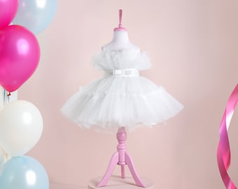 White Tulle Birthday Dress: Elegant Toddler Pageant Gown