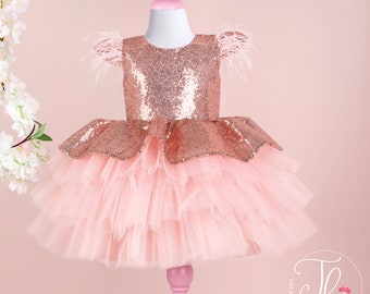 Flower Girl Dress and Toddler Pageant Gown, Sequin Tulle Party Dress for Baby Girl, Wedding & Photoshoot