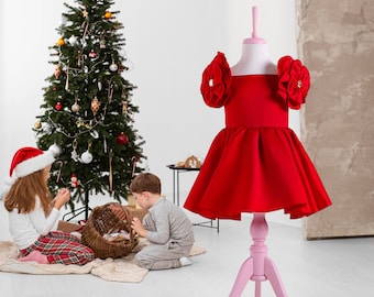 Red Floral Christmas Dress: Toddler Holiday Outfit