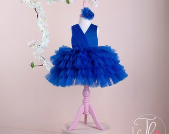 Royal Blue Tulle Tutu Dress: Handmade First Birthday Outfit