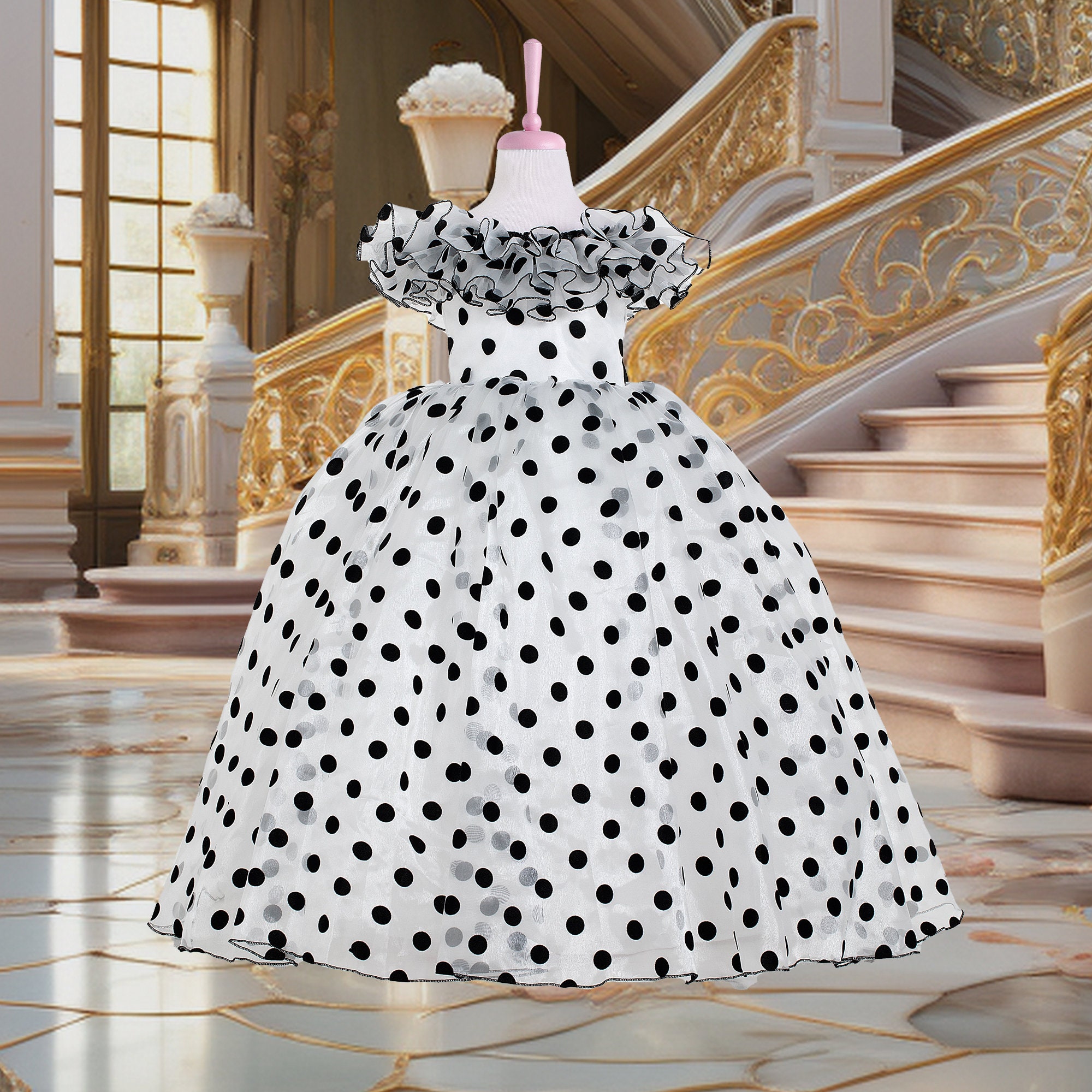 Polka Dot Girl s Long Prom Gown Personalized Prom Dress Classic White Grad Dress Elegant Prom Dress for Toddler Prom Ball Gown for Girls Etsy UK