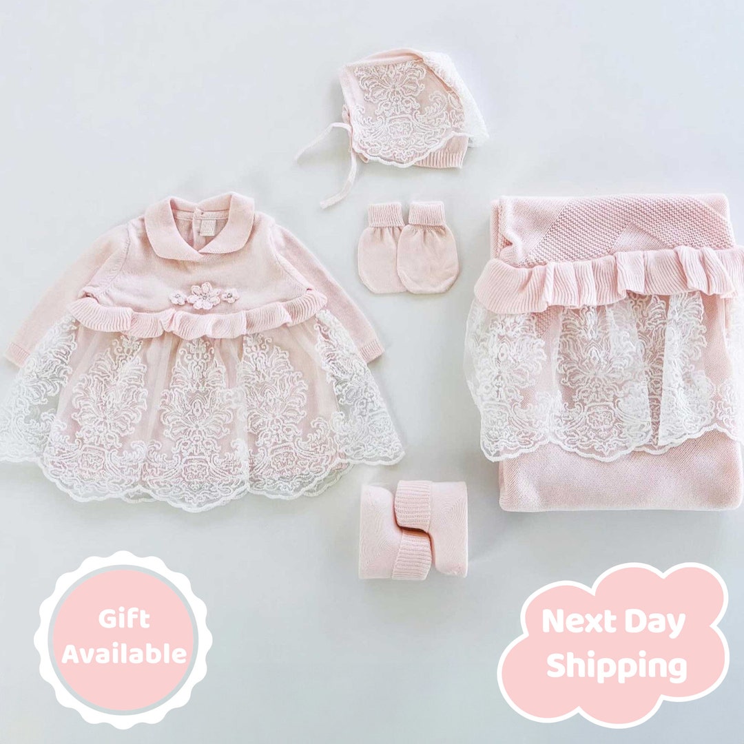 New Born Baby Boy Chick Design Blended Stuff Dress In Pink Color main image 1