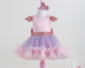 Handmade Lilac Tulle Party Dress: Sequin Birthday Dress with Hair Accessory