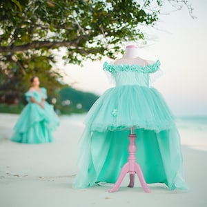 Mint Flower Girl Dress, Fairy Bridesmaid Dress for Girl, Couture Wedding Gown, Jr Bridesmaid Dress for Girl, Hi Low Wedding Bridesmaid Dress