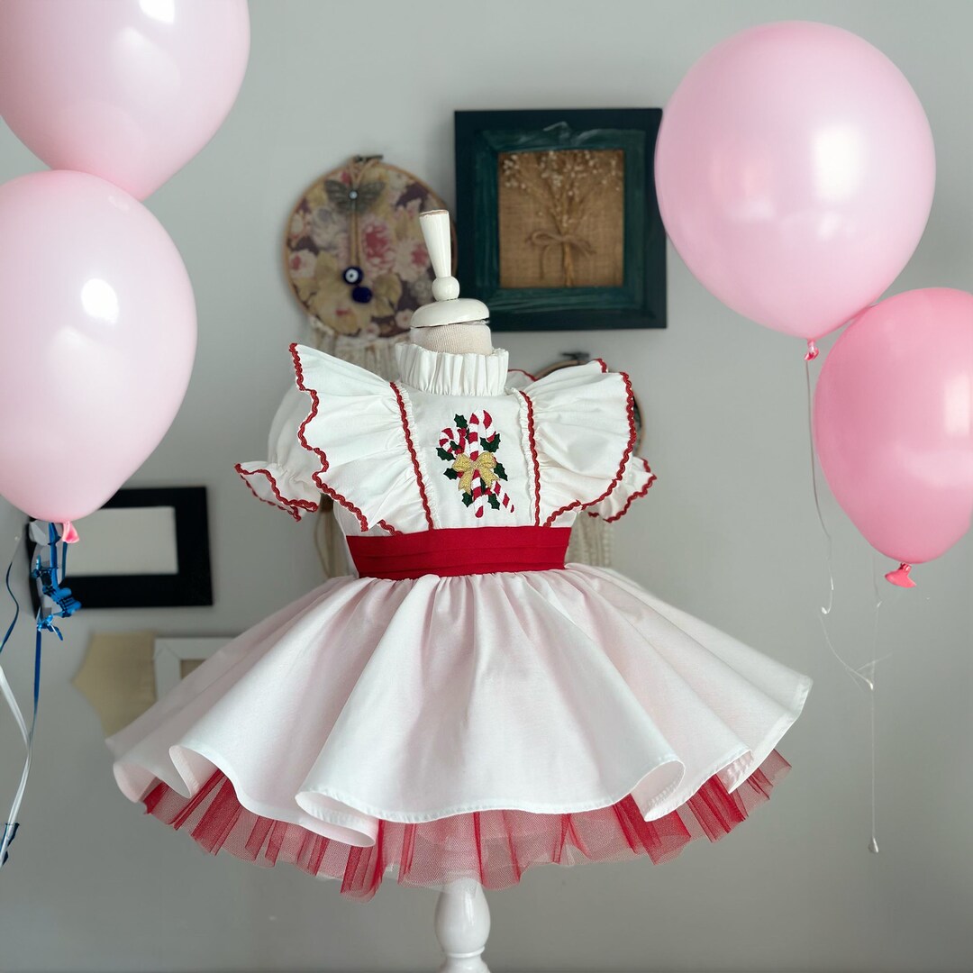 Toddler's Birthday Candy Cane Dress, Red and White Birthday Vintage
