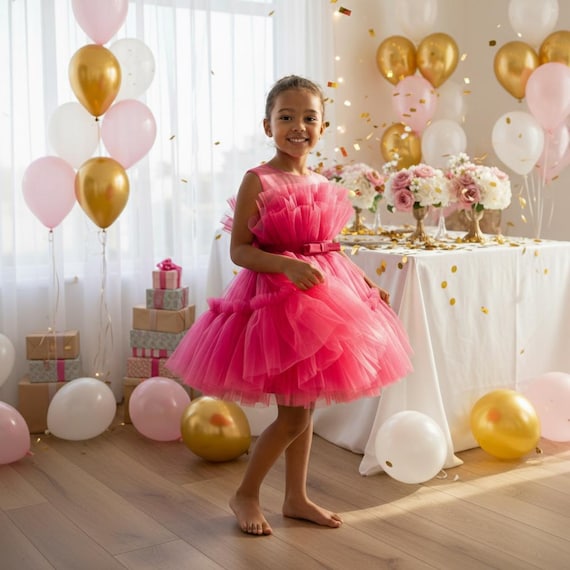 hot pink easter dress Tulle for Girls, Pageant and Birthday Party Gown for Baby Toddler, & Photoshoot new formal dress