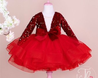 Red Sequin Tulle Pageant Dress: Toddler Prom Gown