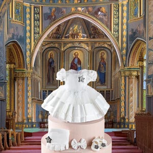 Lindo vestido de satén blanco para bautizo o bendición de niña, vestido de bautizo para niña, vestido de bautizo, vestido de bautizo, regalo para bebé