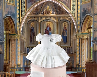 Baby Girl White Satin Christening Gown: Blessing Baptism Dress