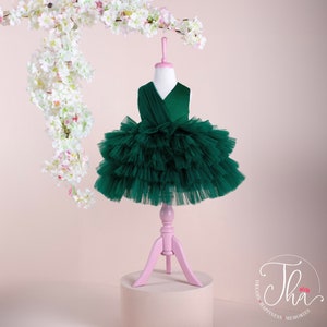 Emerald Toddler Dress, Tutu Dress for Girls, Baby Girl Dress Special Occasion, First Birthday Dress, Kiddie Prom Dress, Handmade Girl Dress