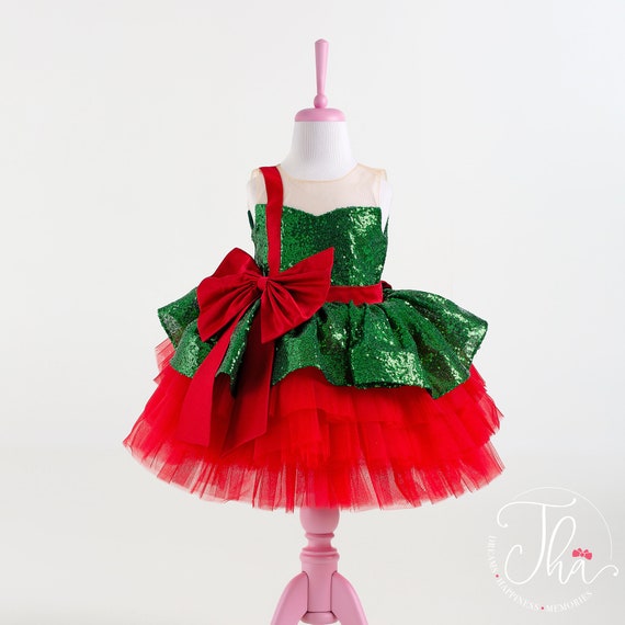 Groene en rode kerstjurk voor peuters kerstfotoshootjurk kerstjurk met lovertjes leuke kerstoutfits outfit voor meisje kerst 2024 Etsy Nederland