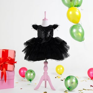 First Birthday Dress, Sequin Birthday Dress, Shiny Piano Black Outfits for Girl, Toddler Birthday Dress, Magical Birthday Dress Baby Girl