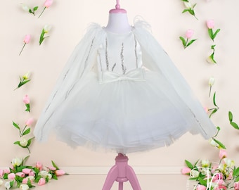 Angelic Sequin Princess Dress: Tulle Birthday Gown with Cape