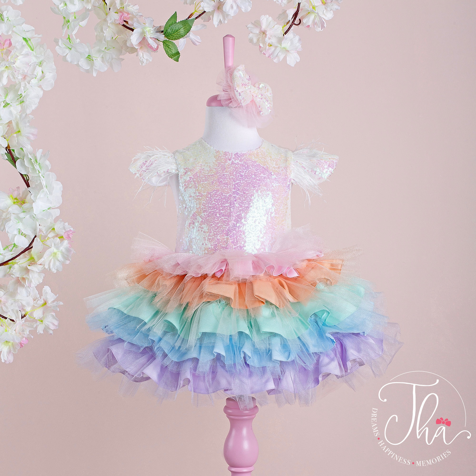 Handmade Unicorn Tutu Dress: Sparkly Sequin Rainbow Party Dress