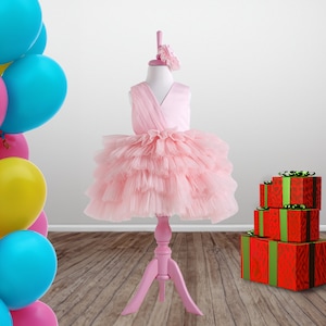 Light Pink Baby Birthday Dress, Girl Birthday Dress Special Occasion, First Birthday Dress, Tutu Birthday Outfit for Girls