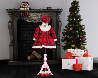 Baby Red Plaid Velvet Christmas Dress with Hat & Shoes