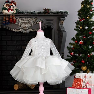Christmas Toddler Outfit, Christmas White Dress, Christmas 2024 Dress for Baby Girl, Holiday Photoshoot Dress, First Christmas Outfit
