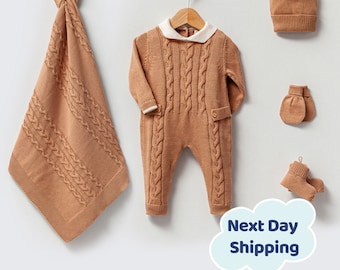 Newborn Knitwear Cotton Coming Home Outfit, Baby Gift for Hospital Exit, Mom Dad Baby Hospital Outfit, Newborn Boy Coming Home Outfit