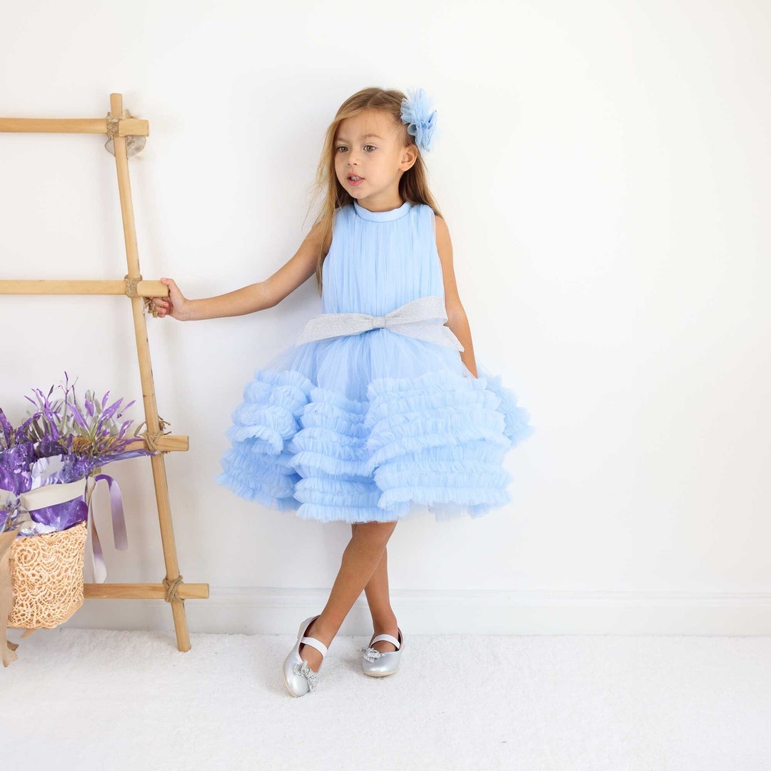 Sky Blue Birthday Dress for Baby Girl, Special Occasion Dress for